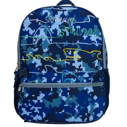 Accessory Innovations Shark Zone 3-Piece Backpack Set With 16” Backpack, Lunch Box, Carabiner And Pencil Case, Blue