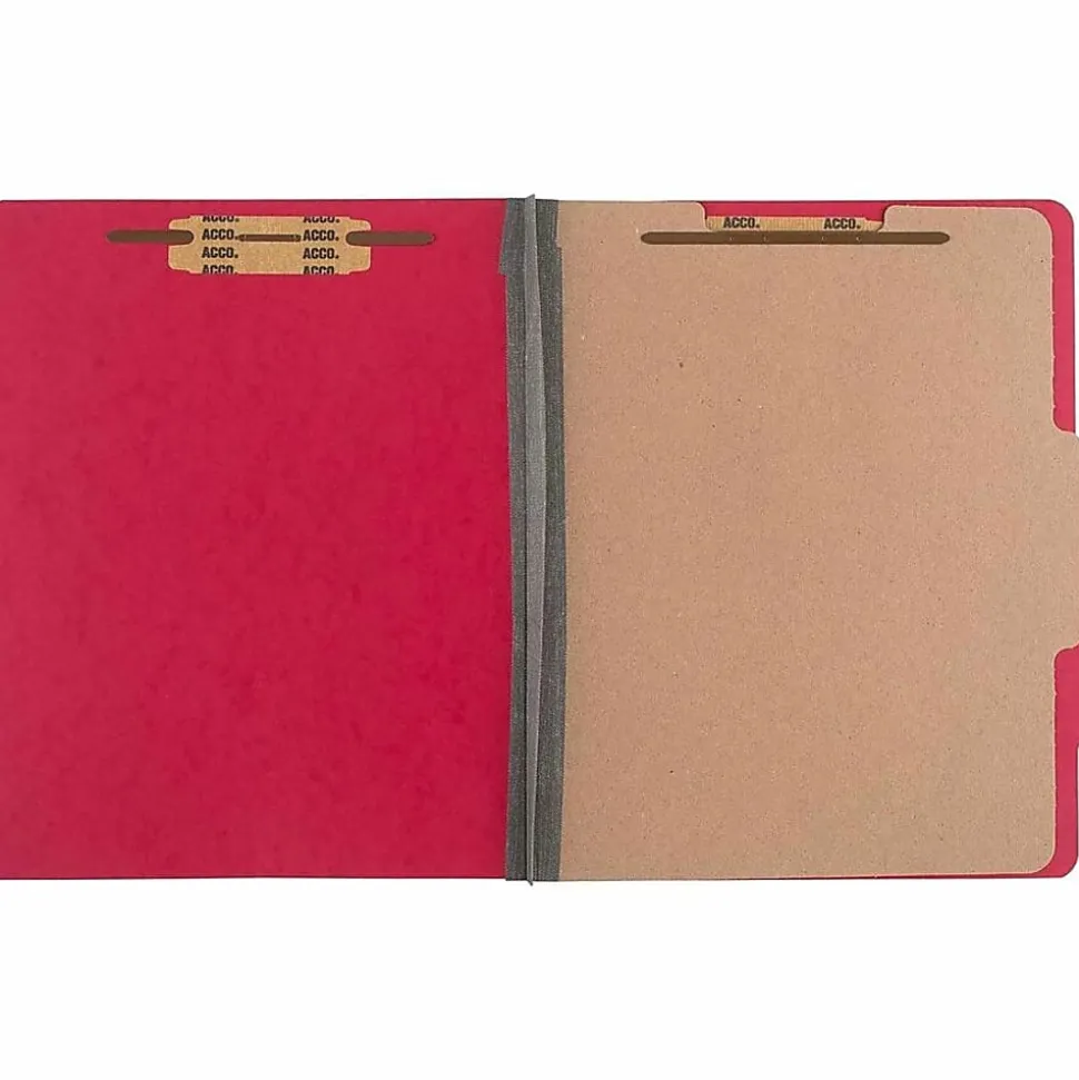 ACCO® ColorLife® PRESSTEX® 4-Part Classification Folders, Letter, Red, Box of 10 - 2" Folder Capacity - A7015649