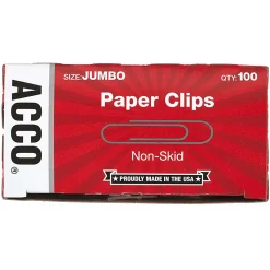 ACCO® Economy Non-Skid Paper Clips, 1000 Total, Jumbo, Silver, 100 Per Box, Pack Of 10 Boxes