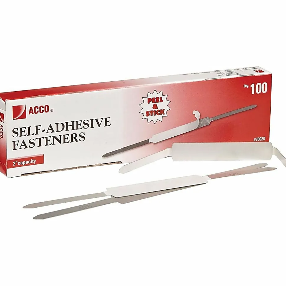 ACCO® Economy Self-Adhesive Fasteners, 2 3/4 Long, Silver, Box Of 100