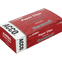 ACCO® Economy Smooth Paper Clips, 1000 Total, Jumbo, Silver, 100 Per Box, Pack Of 10 Boxes