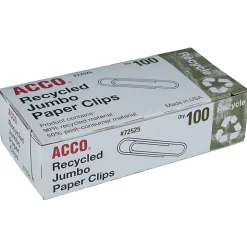 ACCO® Paper Clips, Box Of 100, Jumbo, 90% Recycled, Silver