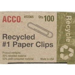 ACCO® Paper Clips, Box Of 100, No. 1, 90% Recycled, Silver