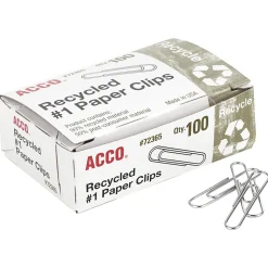 ACCO® Paper Clips, Box Of 100, No. 1, 90% Recycled, Silver