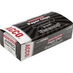 ACCO® Premium Paper Clips, 1000 Total, Jumbo, Silver, 100 Per Box, Pack Of 10 Boxes