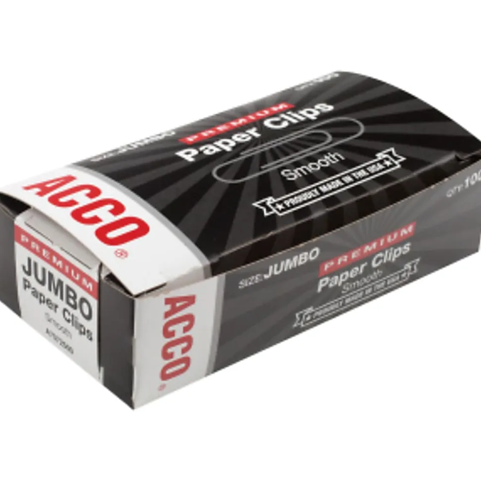 ACCO® Premium Paper Clips, 1000 Total, Jumbo, Silver, 100 Per Box, Pack Of 10 Boxes