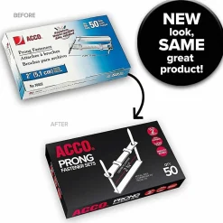 ACCO® Premium Prong Fastener for Standard 2-Hole Punch (2 3/4" Centers), Complete Set, 2" Capacity, Box of 50 - A7070022