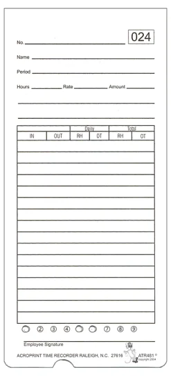 Acroprint ATR480 Weekly/Bi-Weekly/Monthly Time Cards, 2-Sided, 3-3/8" x 7-1/2", Pack Of 50 Time Cards