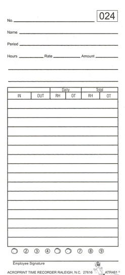 Acroprint Totalizing Payroll Recorder, 50 Employees, 9-13/16