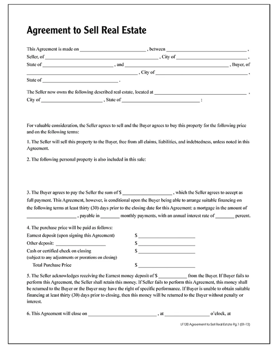 Adams® Agreement To Sell Real Estate