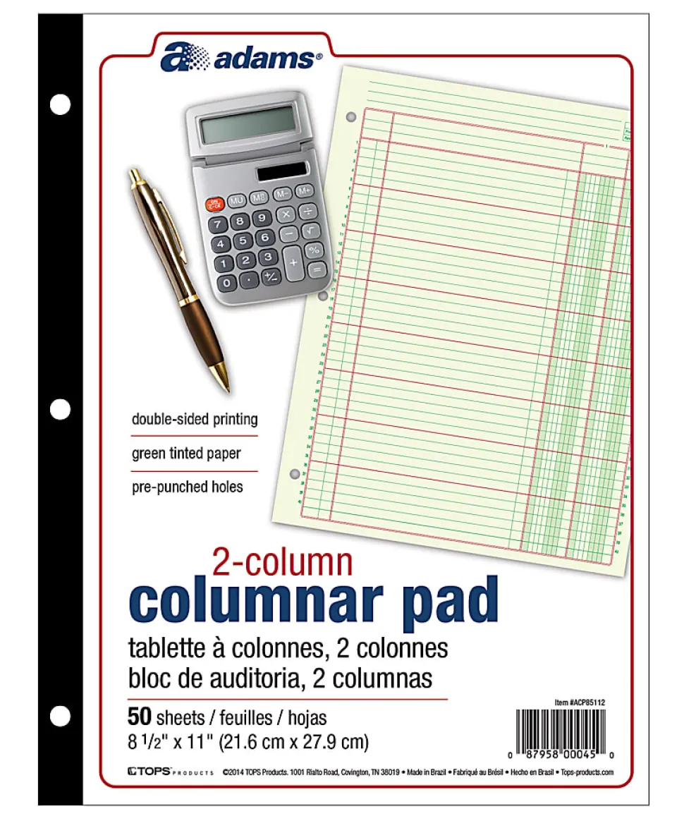 Adams® Analysis Pad, 8 1/2" x 11", 100 Pages (50 Sheets), 2 Columns, Green