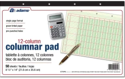 Adams® Analysis Pad, 14" x 8 1/2", 50 Pages (50 Sheets), 12 Columns, Green