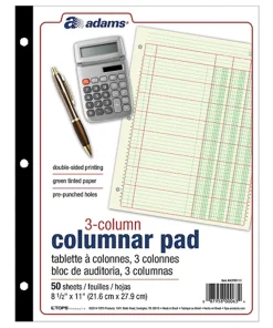 Adams® Analysis Pad, 8 1/2" x 11", 100 Pages (50 Sheets), 3 Columns, Green