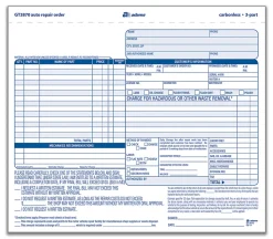 AdamsĀ® Auto Repair Order Set, 8 1/2" x 7 7/16", 3-Part, Carbonless, White/Canary/White