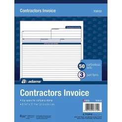 Adams® Carbonless Contractor's Invoices, 3-Part, 50 Sets