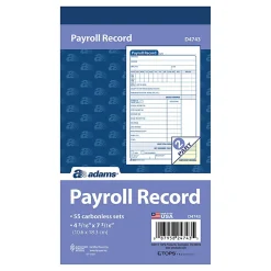 Adams® Carbonless Employee Payroll Record Book, 2-Part, 4 3/16" x 7 3/16", White/Canary, 55 Page Sets
