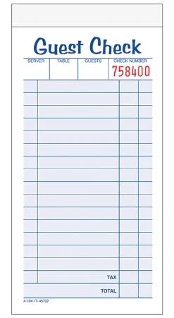 Adams® Carbonless Guest Check Pad, 2-Part, 6 7/8" x 3 3/8", White, 50 Sheets Per Pad, Pack Of 10 Pads