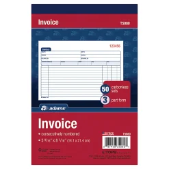 Adams® Carbonless Invoice Book, 3-Part, 5 9/16" x 8 1/2", Multicolor