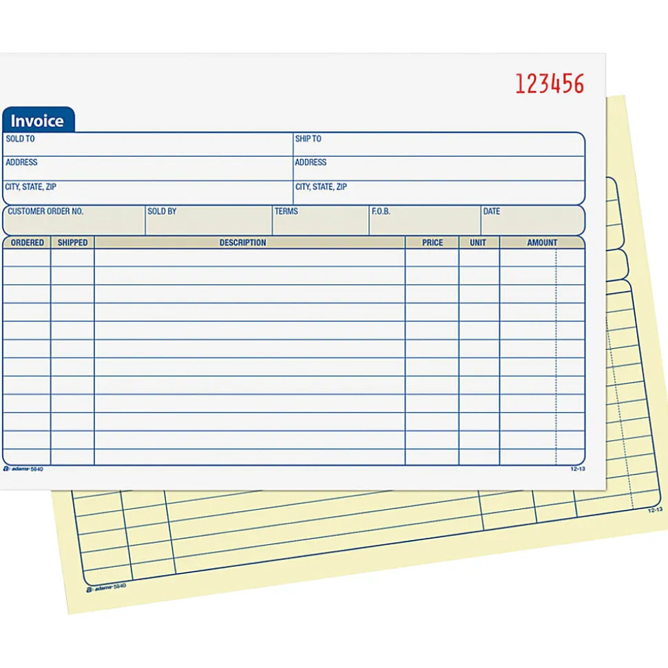 Adams® Carbonless Invoice Books, 2-Part, 8 7/16" x 5 9/16", Pack Of 50