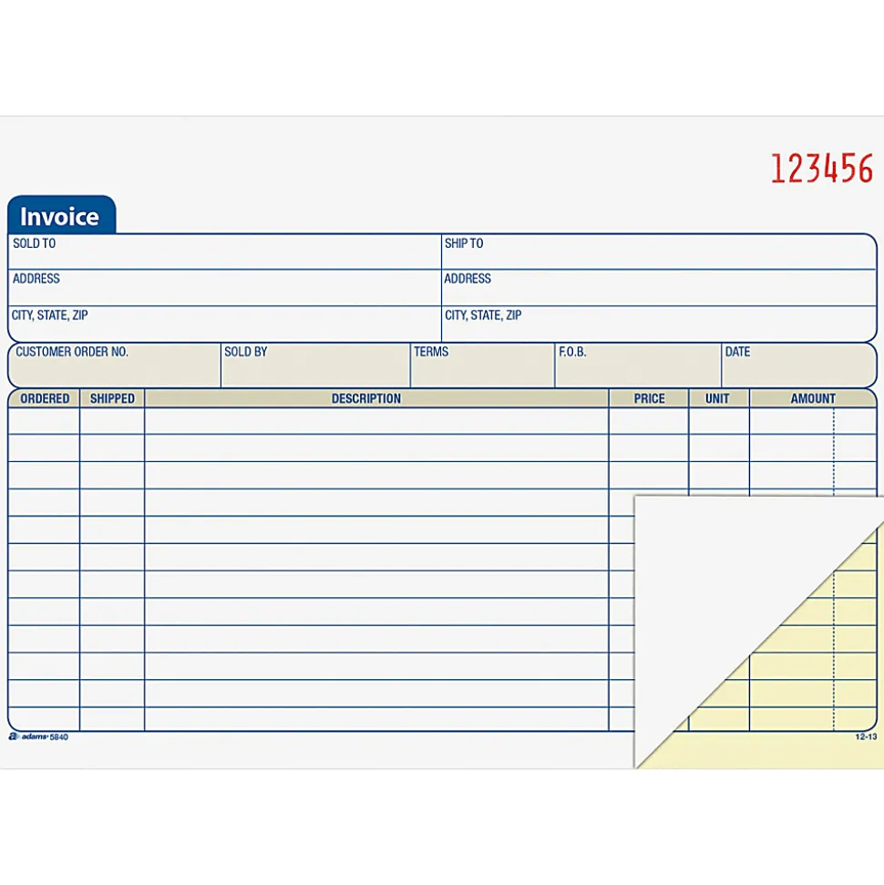 Adams® Carbonless Invoice Books, 2-Part, 8 7/16" x 5 9/16", Pack Of 50