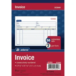 Adams® Carbonless Invoice Books, 2-Part, 8 7/16