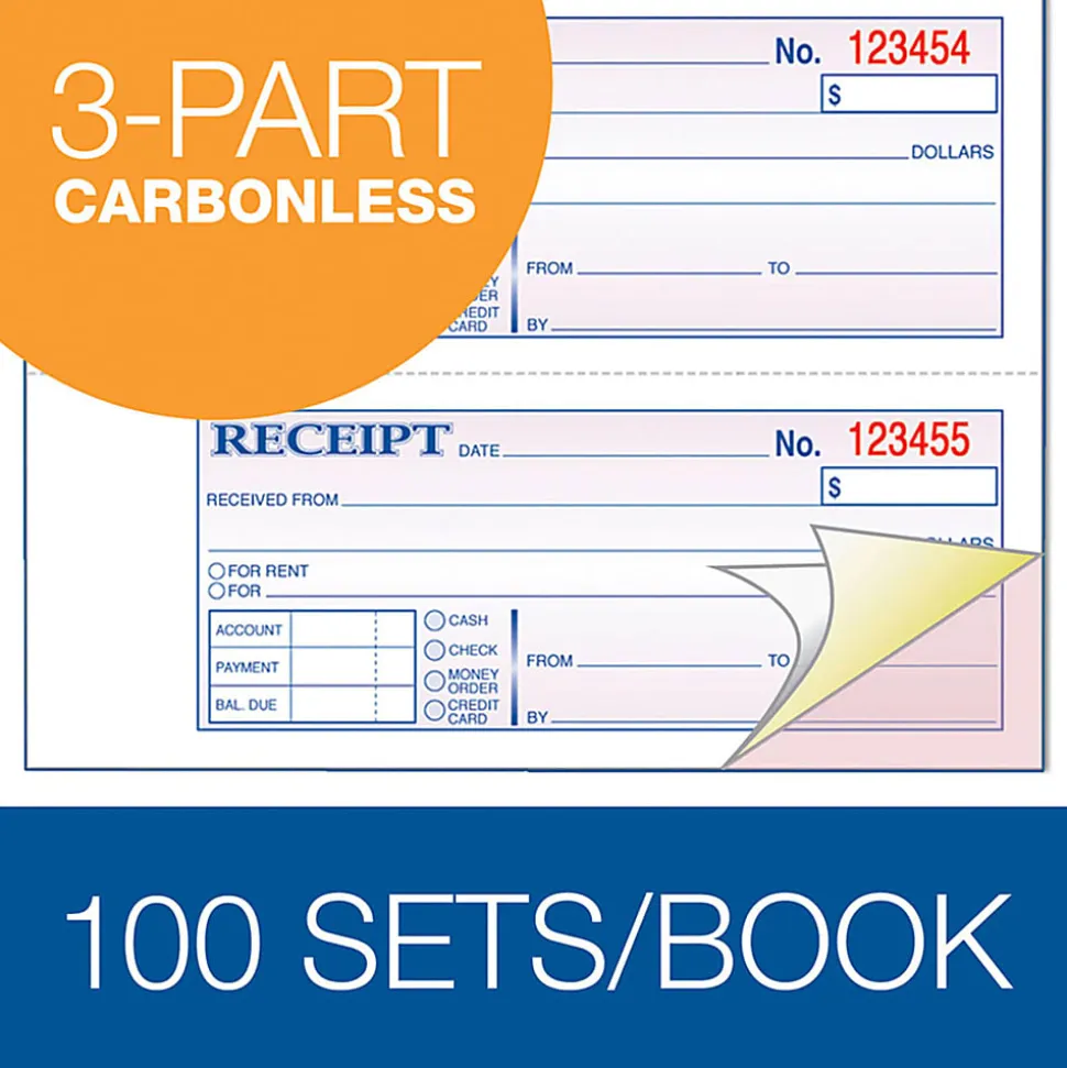 Adams® Carbonless Money/Rent Receipt Book, 3-Part, 7 5/8" x 11", Book Of 100 Sets
