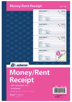 Adams® Carbonless 2-Part Money/Rent Receipt Book, 7 5/8