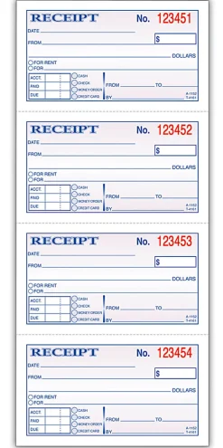AdamsĀ® Carbonless 2-Part Money/Rent Receipt Book, 5 1/4" x 11", Book Of 200 Sets