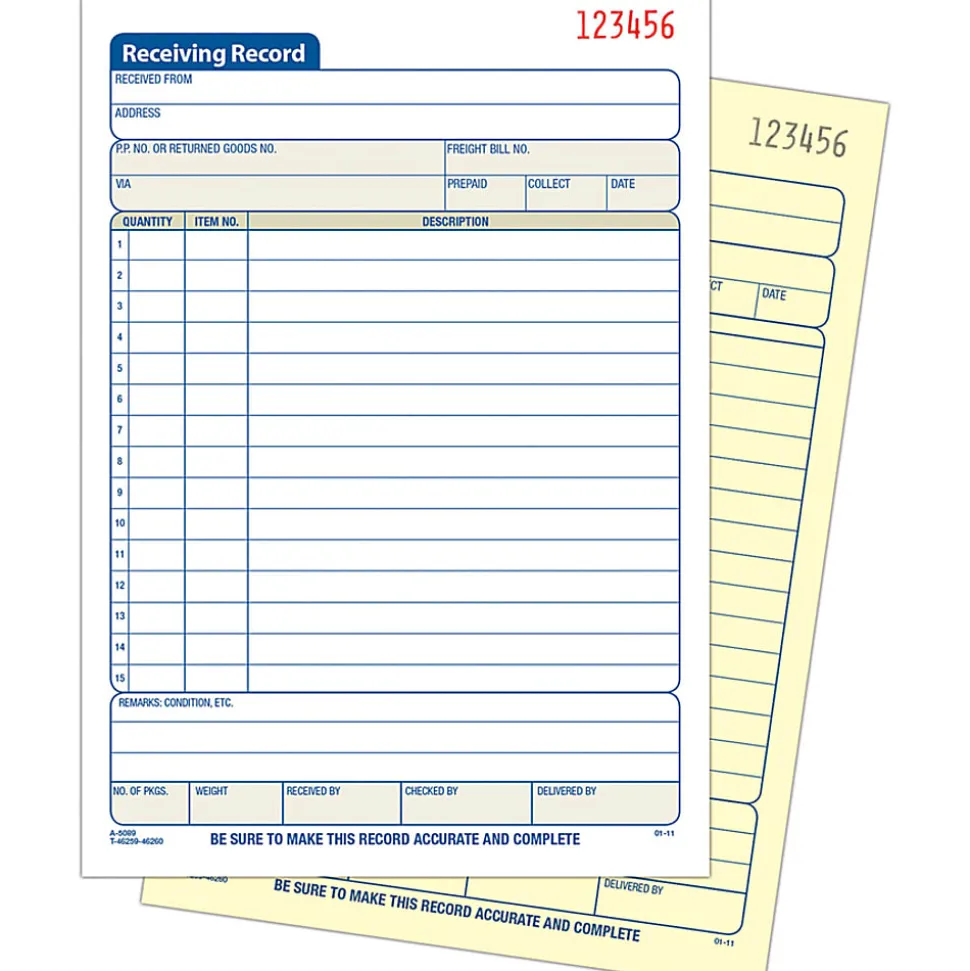 Adams® Carbonless 2-Part Receiving Record Book, 5 9/16" x 8 7/16", Book Of 50 Sets