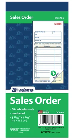AdamsĀ® Carbonless 2-Part Sales Book, 3 11/32" x 7 3/16", Pack Of 50 Sets
