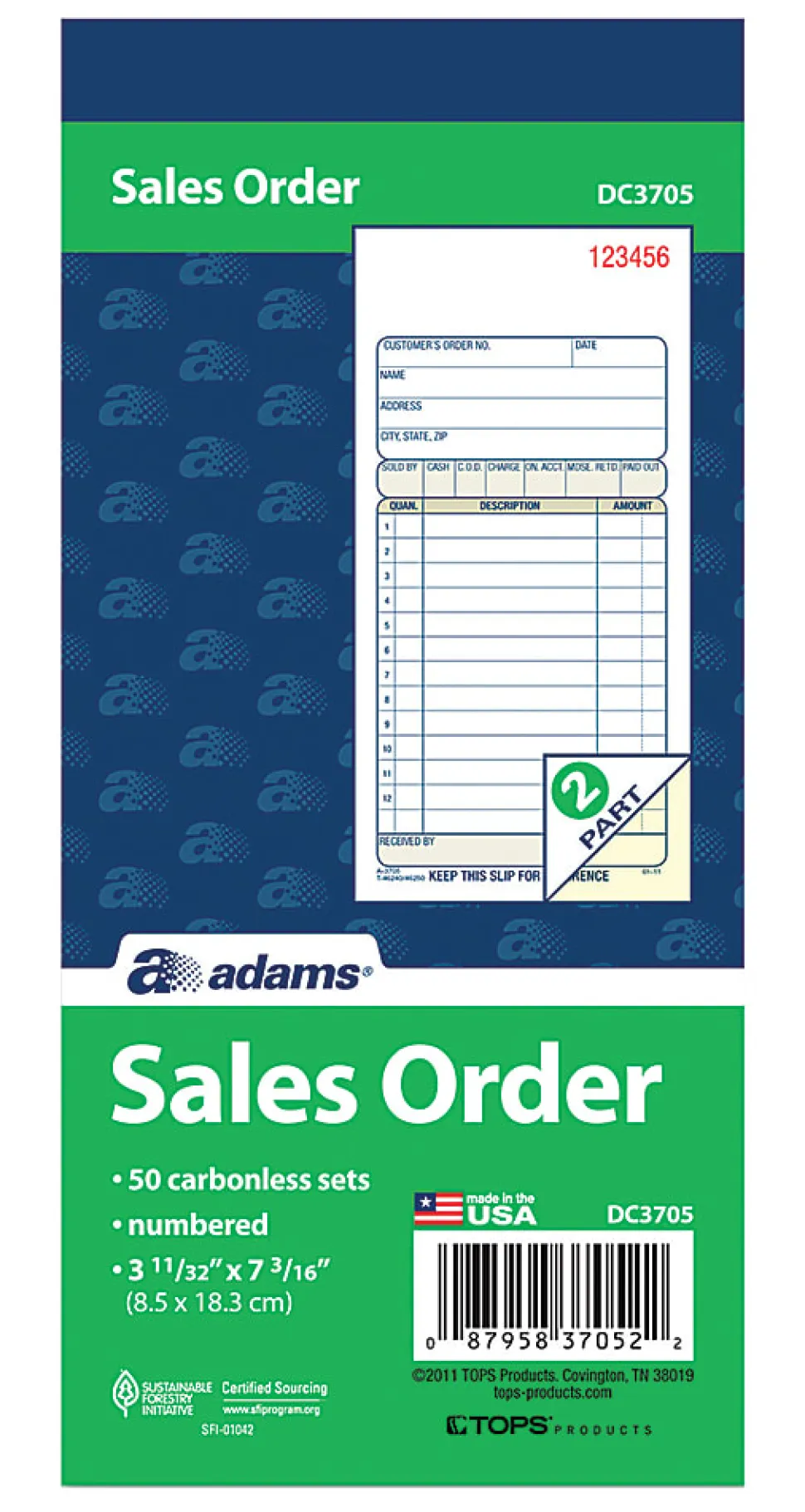 Adams® Carbonless 2-Part Sales Book, 3 11/32" x 7 3/16", Pack Of 50 Sets