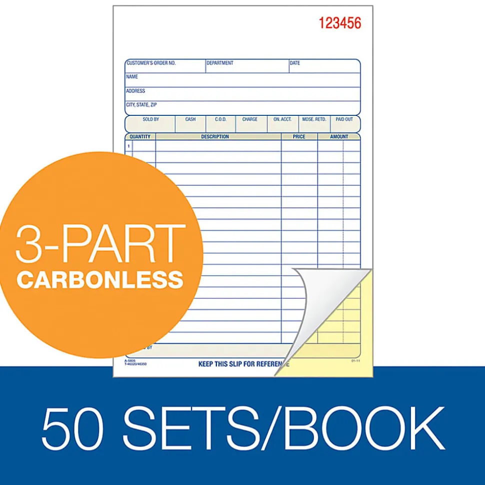 Adams® Carbonless 3-Part Sales Book, 5 9/16" x 8 7/16", Pack Of 50 Sets