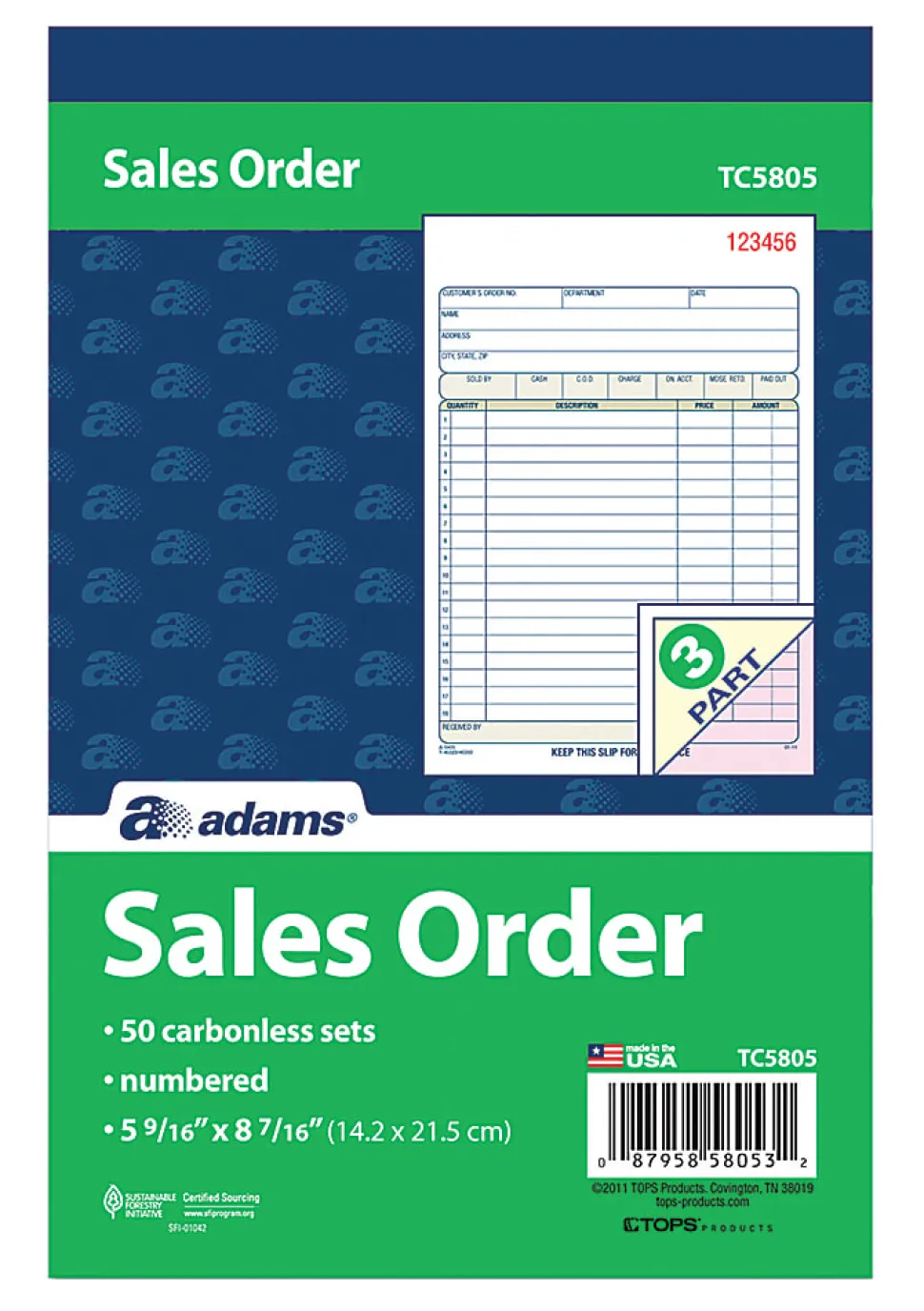 Adams® Carbonless 3-Part Sales Book, 5 9/16" x 8 7/16", Pack Of 50 Sets