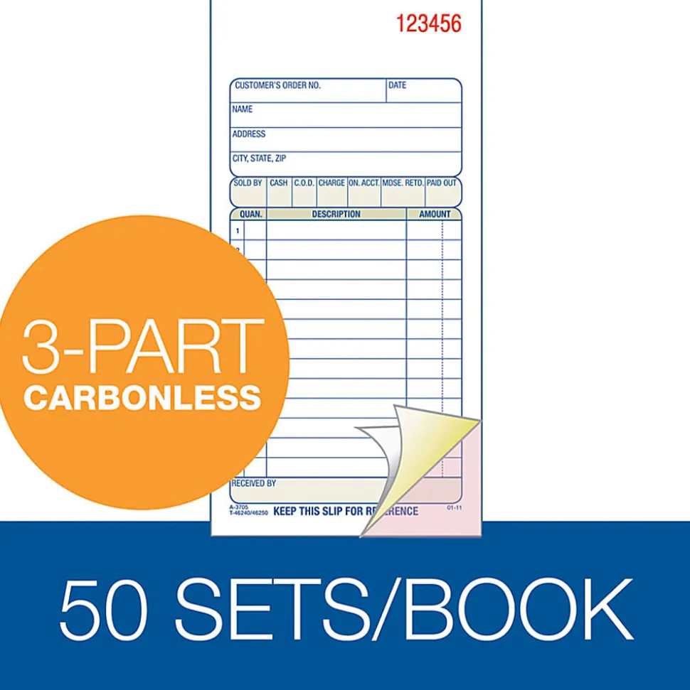 Adams® Carbonless 3-Part Sales Book, 3 11/32" x 7 3/16"