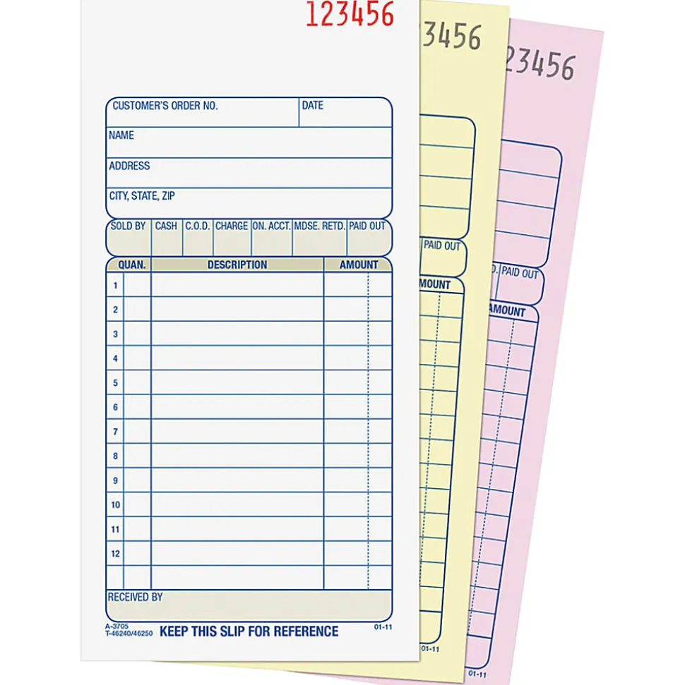 Adams® Carbonless 3-Part Sales Book, 3 11/32" x 7 3/16"
