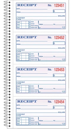 Adams® Carbonless 2-Part Spiral Money/Rent Receipt Book, 11