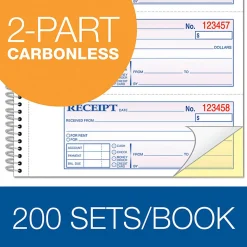 AdamsĀ® Carbonless 2-Part Spiral Money/Rent Receipt Book, 7 5/8" x 11", Book Of 200 Sets