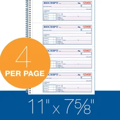 Adams® Carbonless 2-Part Spiral Money/Rent Receipt Book, 7 5/8
