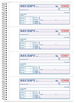 Adams® Carbonless 2-Part Spiral Money/Rent Receipt Book, 7 5/8