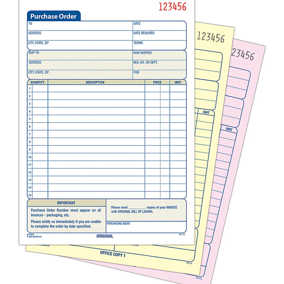 Adams® Carbonless Purchase Order Book, 5 9/16" x 8 7/16", 3-Part, 50 Set Pad