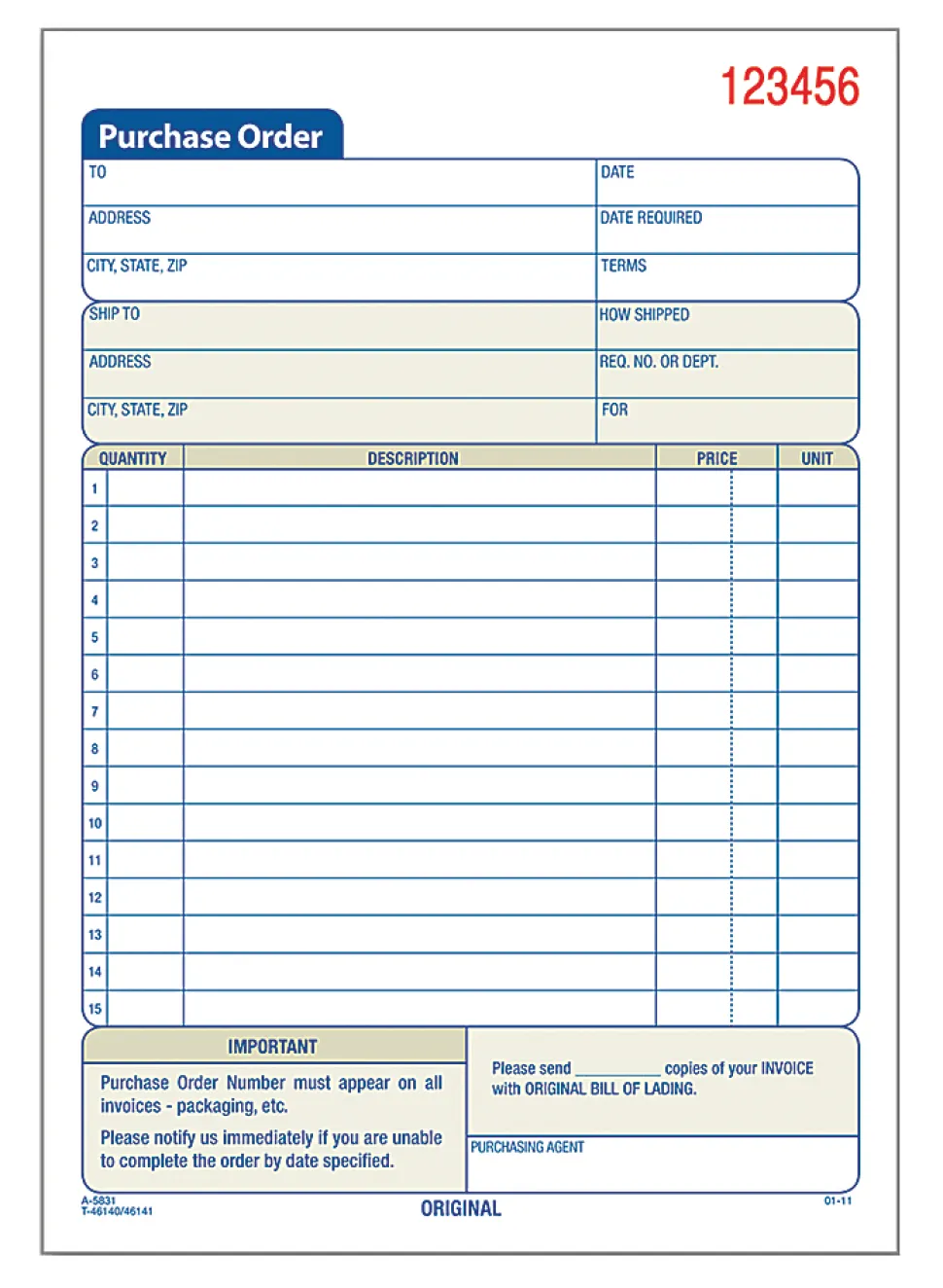 Adams® Carbonless Purchase Order Book, 5 9/16" x 8 7/16", 3-Part, 50 Set Pad