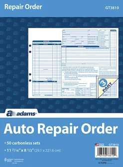 Adams® Garage Repair Order Form Books, 3-Part, 8-1/2" x 11-7/16", 150 Pages, Blue, Pack Of 50 Books