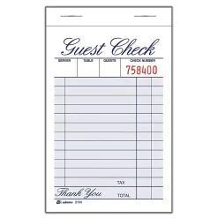 Adams® Guest Check Books, 1-Part, 3 3/8" x 5", 12 Pads Of 100 Sheets Each (1,200 Guest Checks Total)