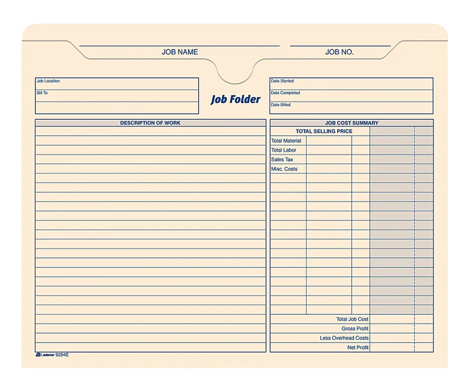 Adams® Job Folders, 2" Expansion, 11 3/4" x 9 1/2", Manila, Pack Of 15 Folders