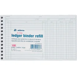 Adams® Ledger Sheets, 5" x 8", Green/White
