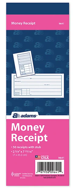 Adams™ Money Receipt Book, 2 3/4" x 7 15/16", 1 Part, White, 50 Receipts Per Book, Pack Of 5 Books