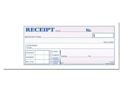 Adams® Money/Rent Receipt Books, 7 3/16" x 2 3/4", 2-Part, Carbon, 50 Set Book