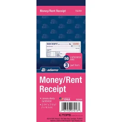 Adams® Money/Rent Receipt Books, 7 3/16" x 2 3/4", 3-Part, Carbonless, 50 Set Book