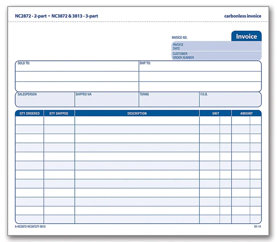 Adams™ 3-Part Carbonless Invoice Form Unit Set, 8 1/2" x 7 7/16", White/Canary/Pink, Pack Of 50 Sets