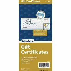 Adams® 2-Part Gift Certificates Kit, 3 2/5" x 8 1/2", White, Pack Of 25 Certificates/Envelopes